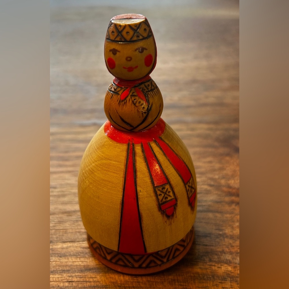 Vintage wooden USSR Pyrography Woman With Scarf Box Russian Hand Painted 4"